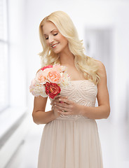 Image showing woman with bouquet of flowers