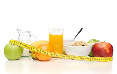 Image showing healthy breakfast and measuring tape