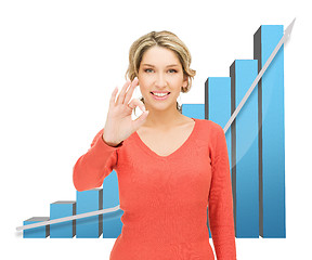 Image showing businesswoman with big 3d chart