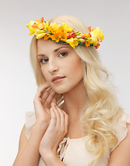 Image showing woman wearing wreath of flowers