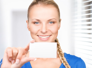 Image showing happy woman with business card