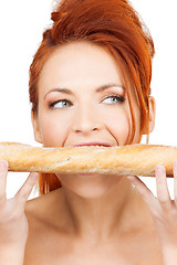 Image showing woman with long french baguette