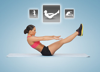 Image showing woman doing exercises with virtual application