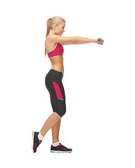 Image showing young sporty woman with light dumbbells