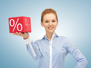 Image showing woman with big percent box