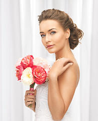 Image showing woman with bouquet of flowers