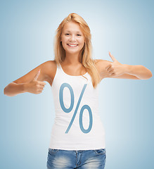 Image showing girl pointing at percent sign