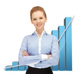Image showing businesswoman with big 3d chart