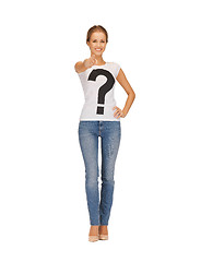 Image showing woman in white t-shirt pointing at you