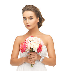 Image showing woman with bouquet of flowers