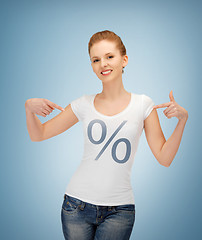 Image showing girl pointing at percent sign