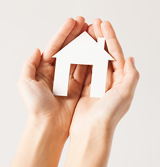 Image showing woman hands with paper house