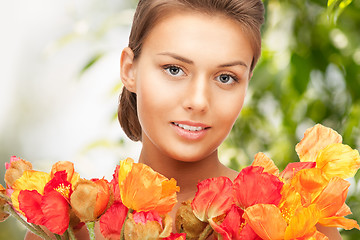 Image showing woman with bouquet of flowers