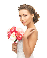 Image showing woman with bouquet of flowers