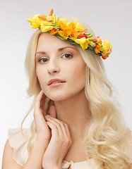 Image showing woman wearing wreath of flowers