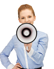 Image showing businesswoman with megaphone