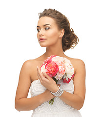 Image showing woman with bouquet of flowers