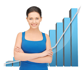 Image showing businesswoman with big 3d chart