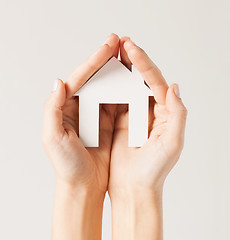 Image showing woman hands with paper house