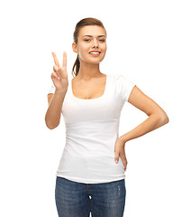 Image showing woman showing victory or peace sign