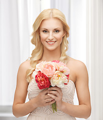 Image showing woman with bouquet of flowers