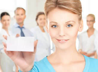 Image showing woman with blank business or name card