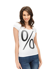 Image showing woman in shirt with percent sign