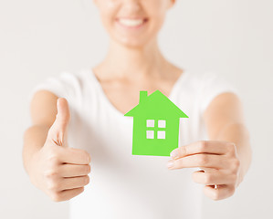 Image showing woman hands holding green house