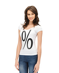 Image showing woman in shirt with percent sign