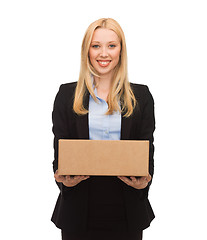 Image showing businesswoman delivering cardboard box