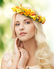 Image showing woman wearing wreath of flowers