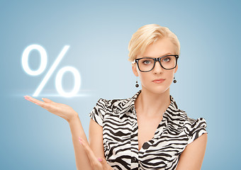 Image showing woman showing sign of percent in her hand