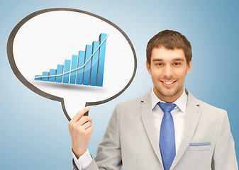 Image showing businessman holding text bubble with graph