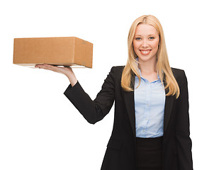 Image showing businesswoman delivering cardboard box