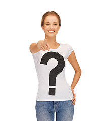 Image showing woman in white t-shirt pointing at you