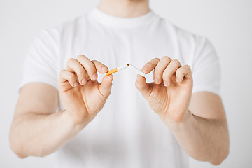 Image showing man breaking the cigarette with hands