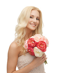 Image showing woman with bouquet of flowers