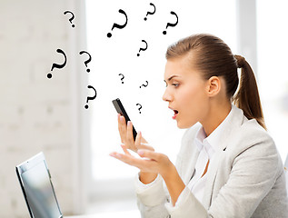 Image showing woman shouting into smartphone