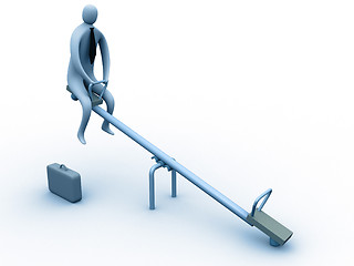 Image showing d business person alone on a seesaw.