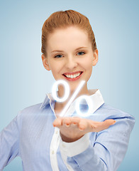 Image showing woman showing sign of percent in her hand