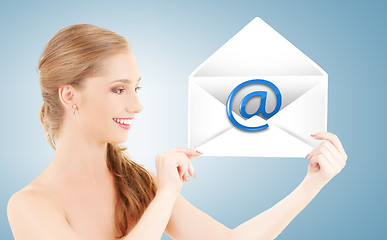 Image showing woman showing virtual envelope