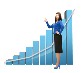 Image showing businesswoman with big 3d chart