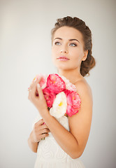 Image showing woman with bouquet of flowers