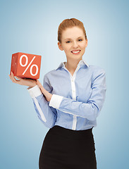 Image showing woman with big percent box