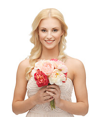 Image showing woman with bouquet of flowers