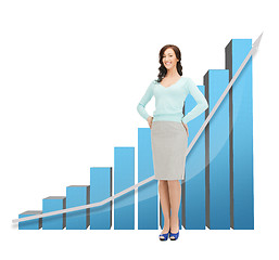 Image showing businesswoman with big 3d chart