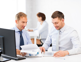 Image showing businessmen with notebook and tablet pc