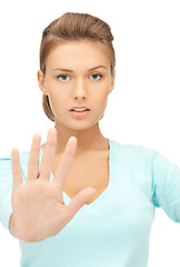 Image showing woman making stop gesture