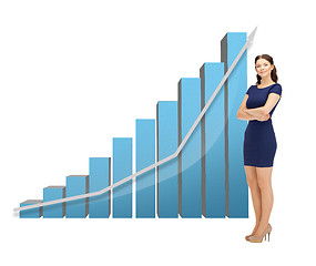 Image showing businesswoman with big 3d chart