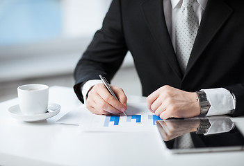 Image showing man with tablet pc and cup of coffee